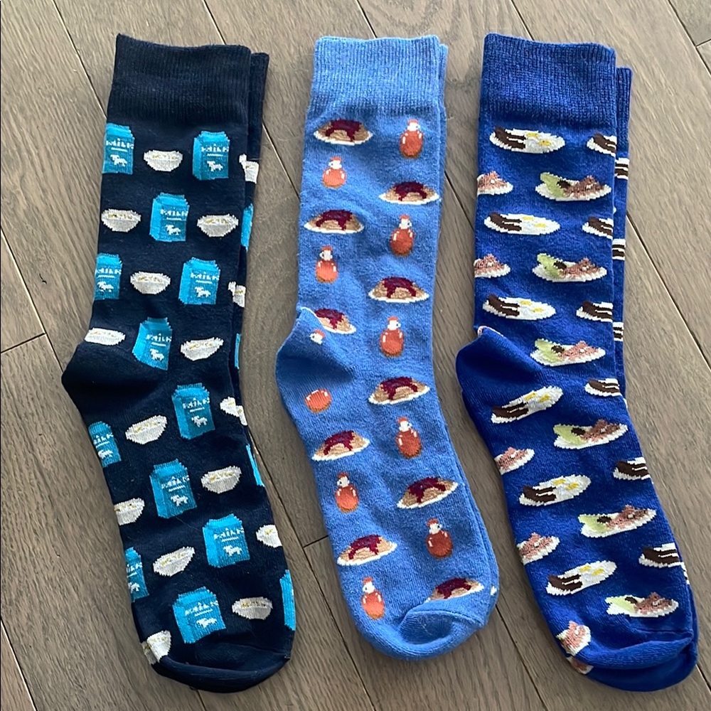 Mens Blue Black Patterned Dress Socks 3 Pack Cotton Blend NWOT Size 7-9.5